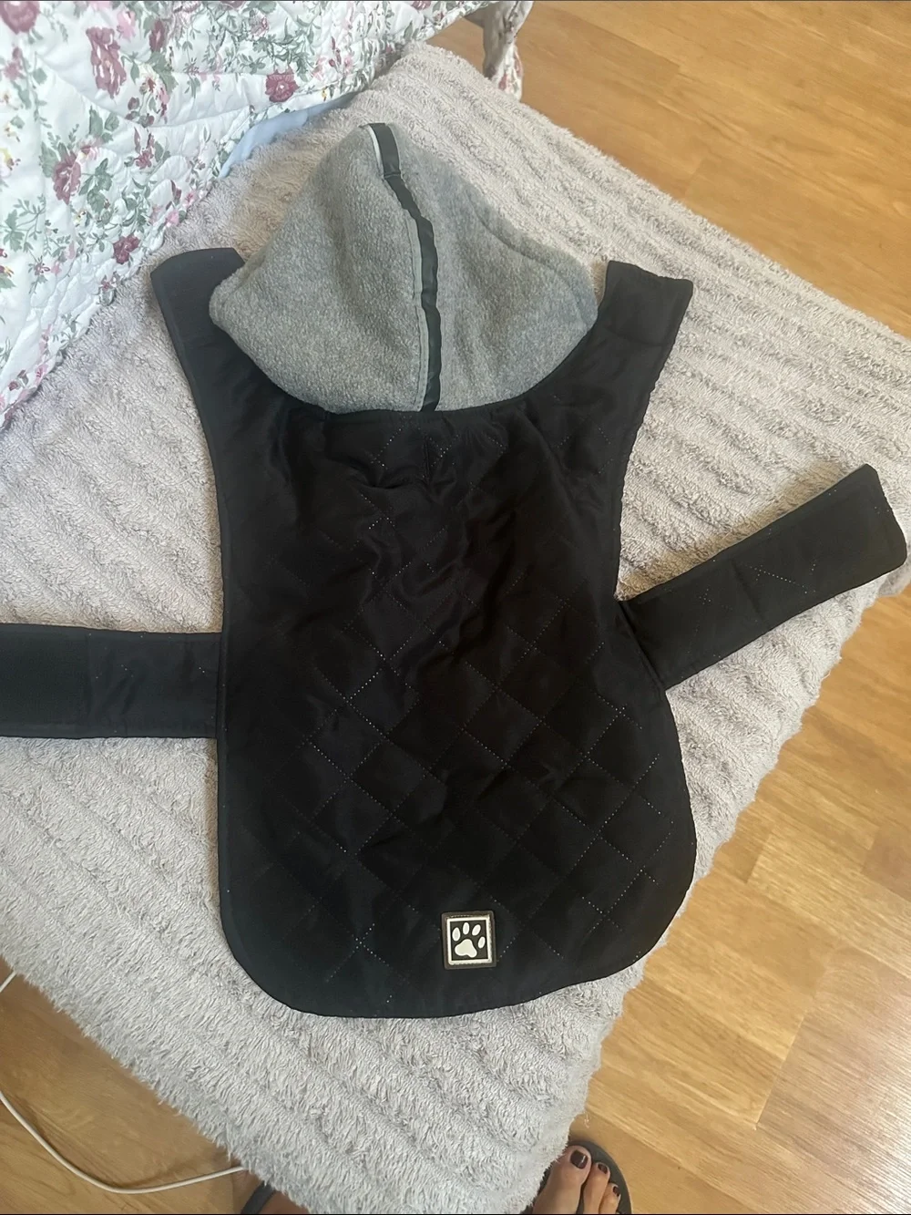 Dogs Quilted Black Hooded Jacket
